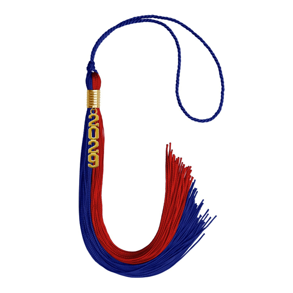 Royal Blue/Red Graduation Tassel with Gold Stacked Date Drop - Endea Graduation