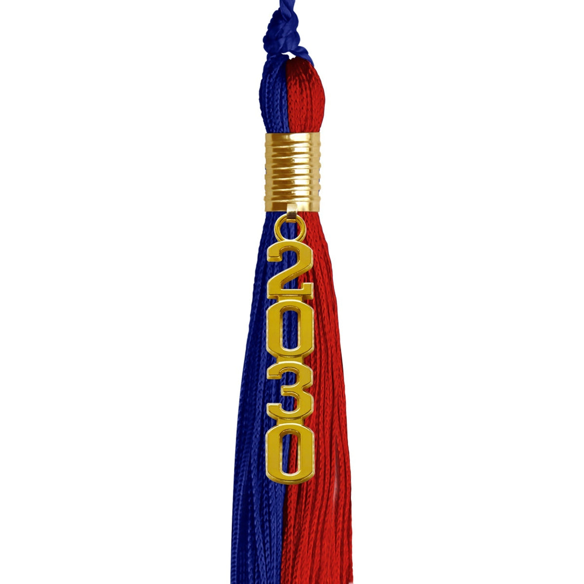 Royal Blue/Red Graduation Tassel with Gold Stacked Date Drop - Endea Graduation