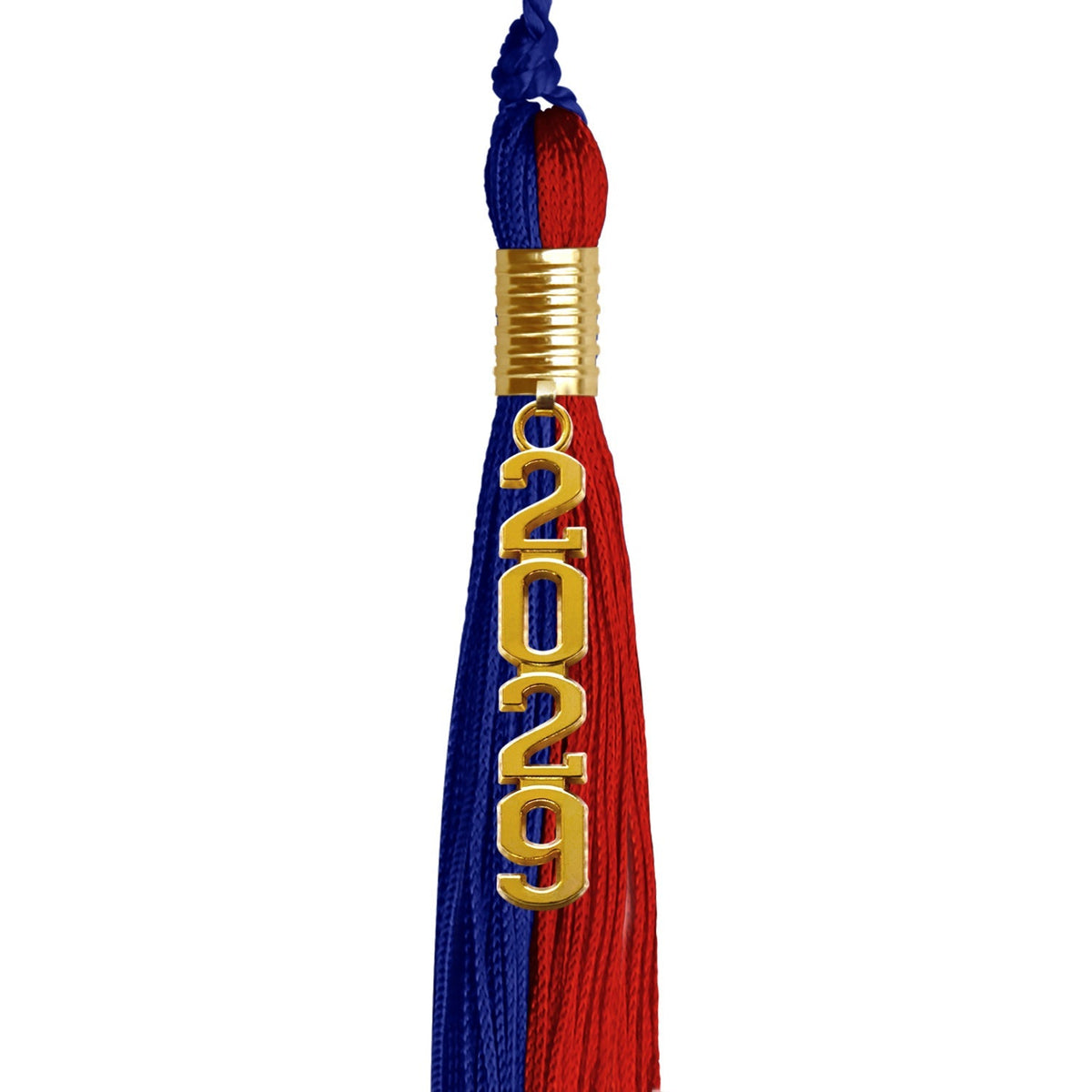 Royal Blue/Red Graduation Tassel with Gold Stacked Date Drop - Endea Graduation