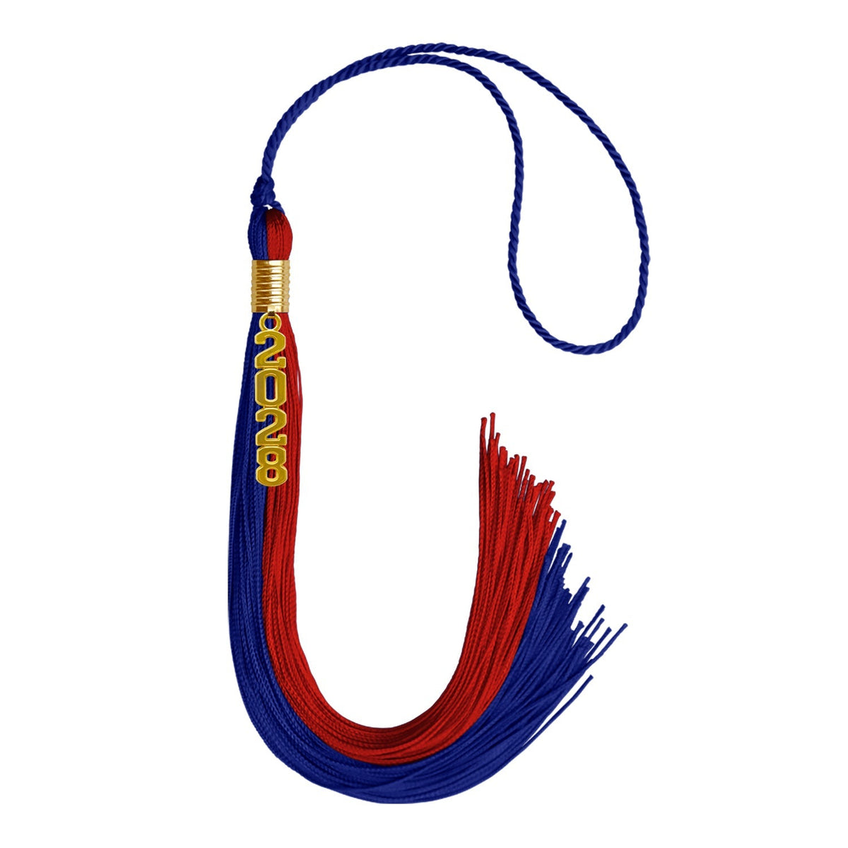 Royal Blue/Red Graduation Tassel with Gold Stacked Date Drop - Endea Graduation