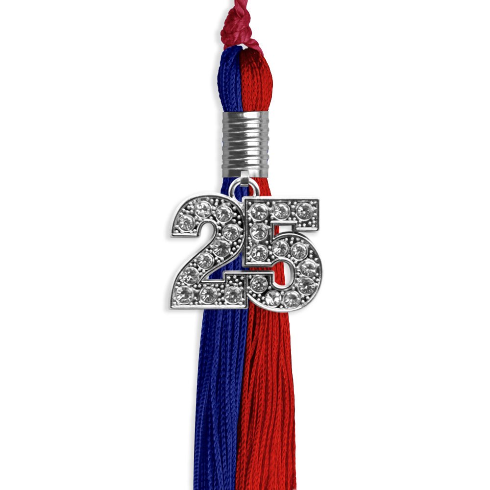 Royal Blue/Red Graduation Tassel with Silver Date Drop - Endea Graduation