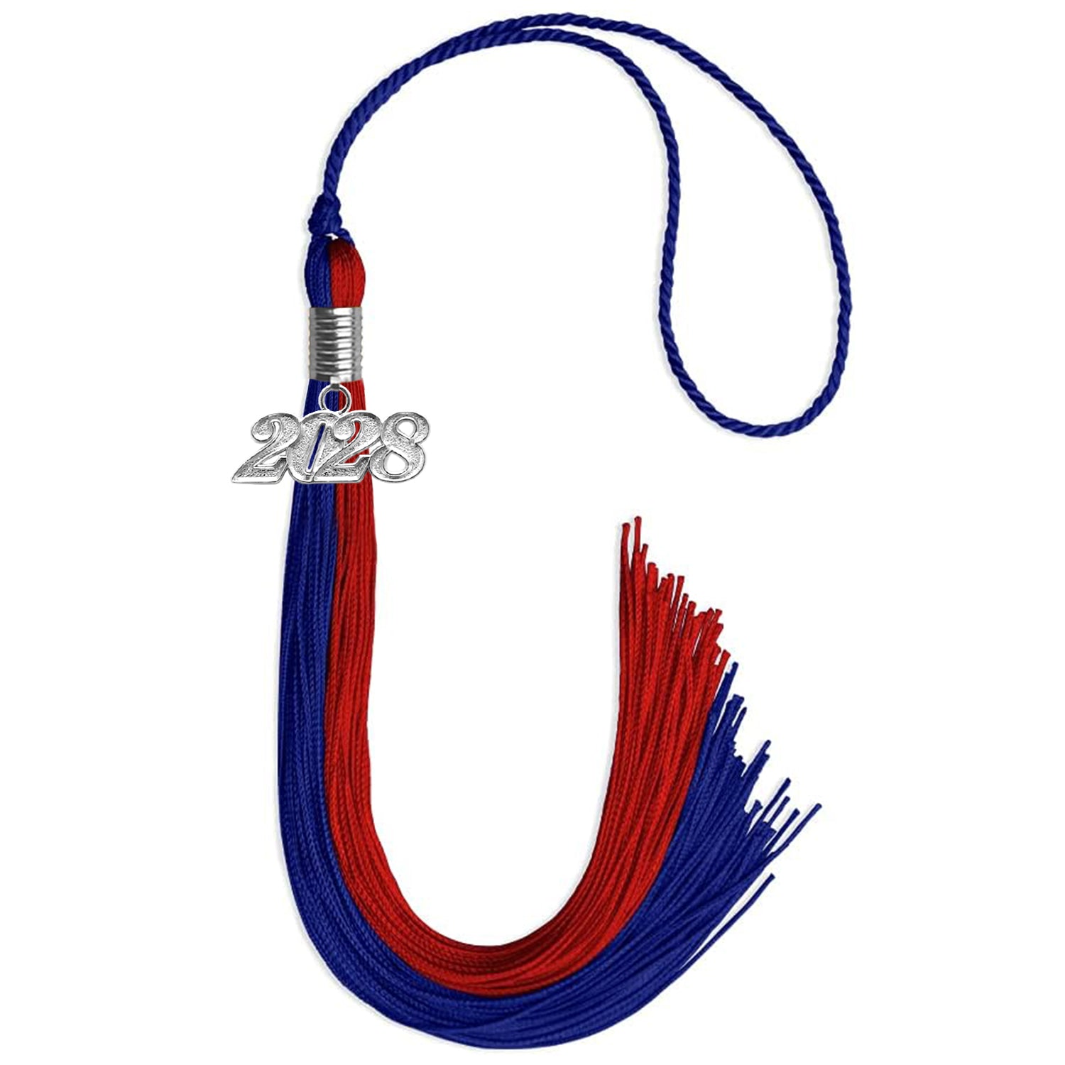 Royal Blue/Red Graduation Tassel with Silver Date Drop - Endea Graduation