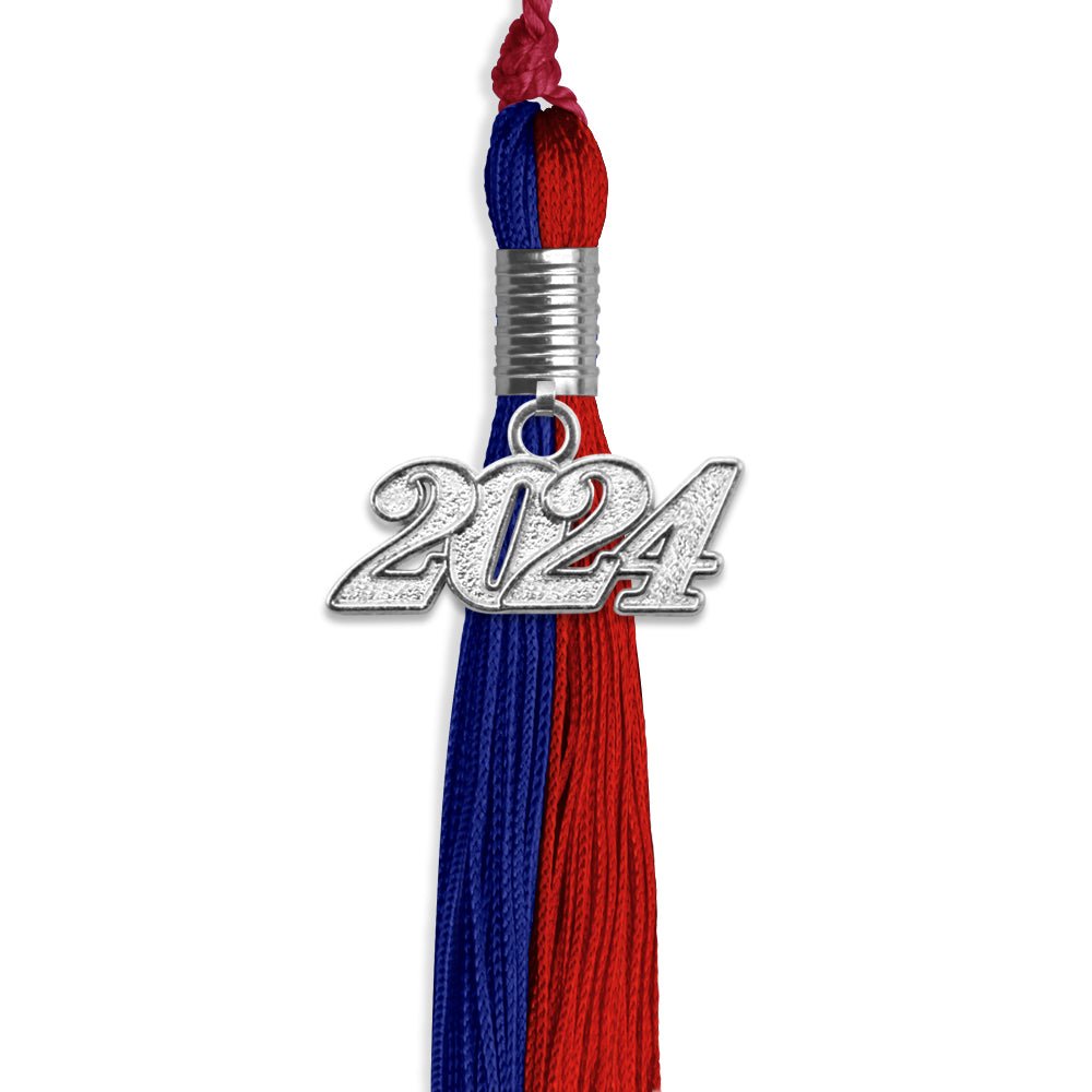 Royal Blue/Red Graduation Tassel with Silver Date Drop - Endea Graduation