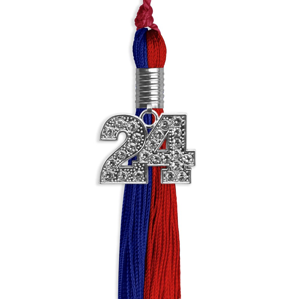 Royal Blue/Red Graduation Tassel with Silver Date Drop - Endea Graduation