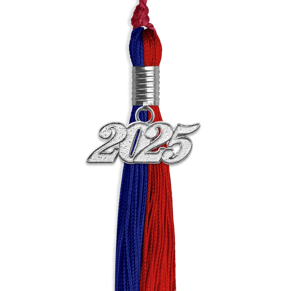 Royal Blue/Red Graduation Tassel with Silver Date Drop - Endea Graduation