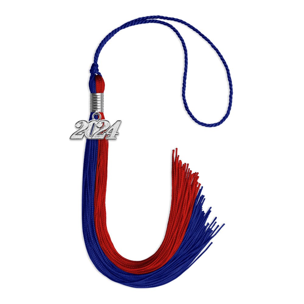 Royal Blue/Red Graduation Tassel with Silver Date Drop - Endea Graduation