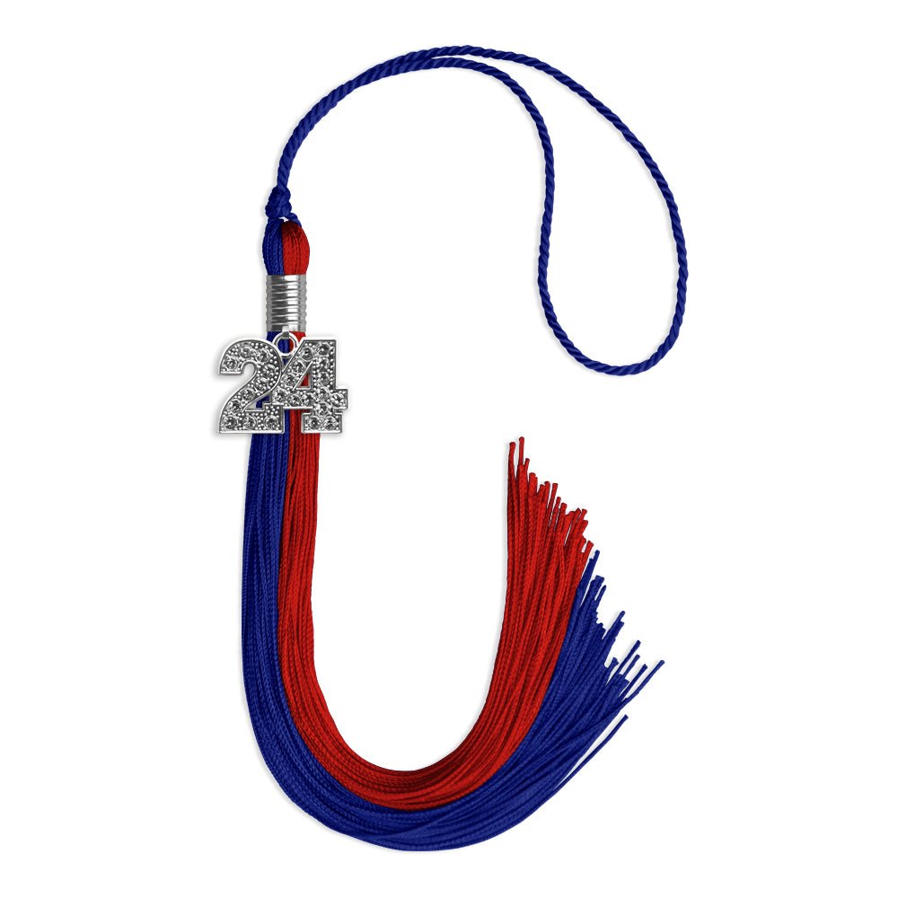 Royal Blue/Red Graduation Tassel with Silver Date Drop - Endea Graduation