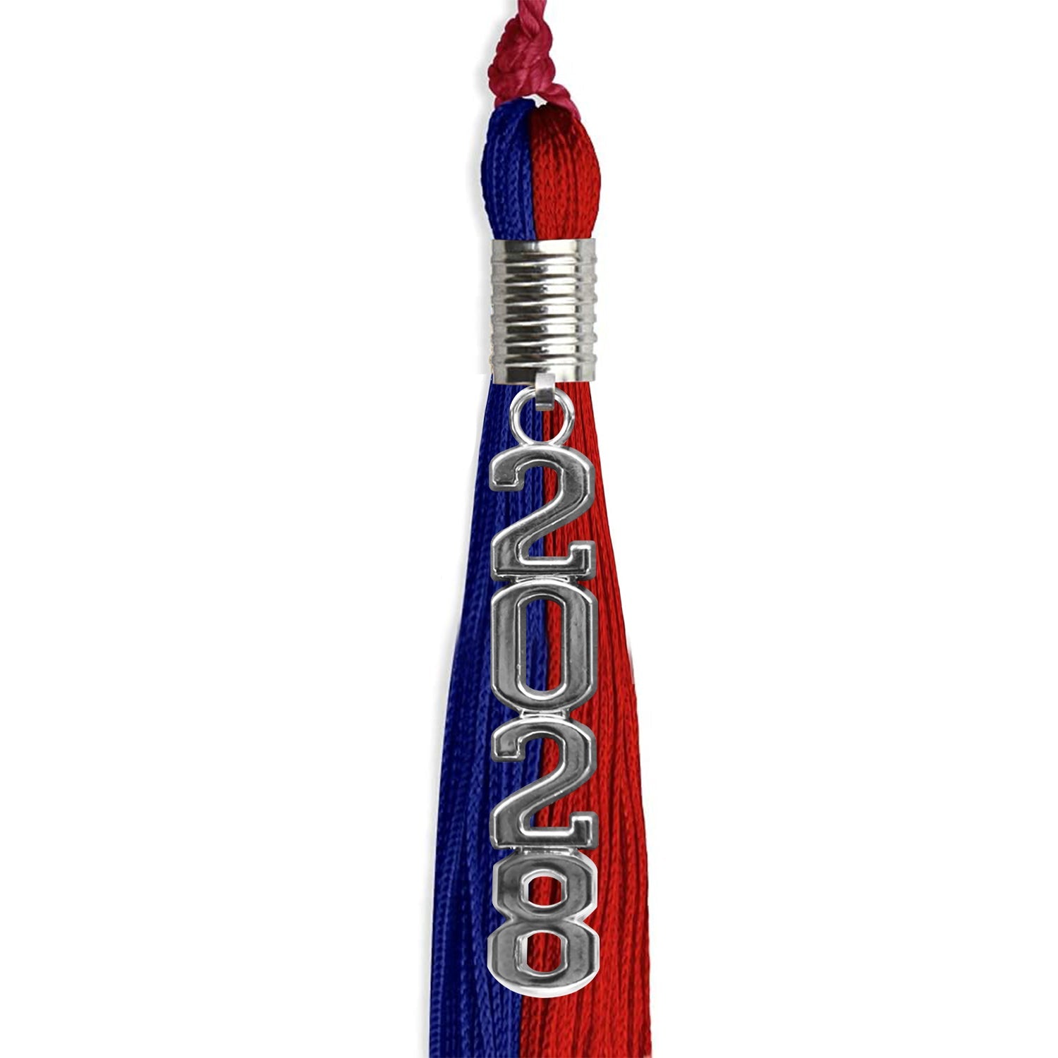 Royal Blue/Red Graduation Tassel with Silver Stacked Date Drop - Endea Graduation