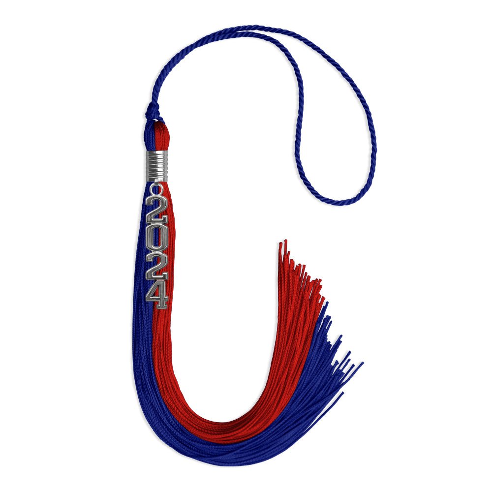 Royal Blue/Red Graduation Tassel with Silver Stacked Date Drop - Endea Graduation