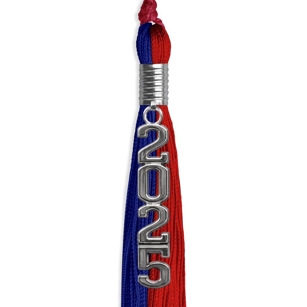 Royal Blue/Red Graduation Tassel with Silver Stacked Date Drop - Endea Graduation