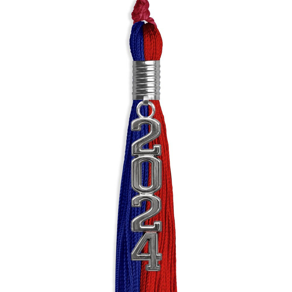 Royal Blue/Red Graduation Tassel with Silver Stacked Date Drop - Endea Graduation