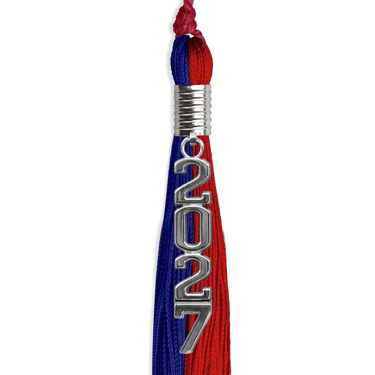 Royal Blue/Red Graduation Tassel with Silver Stacked Date Drop - Endea Graduation