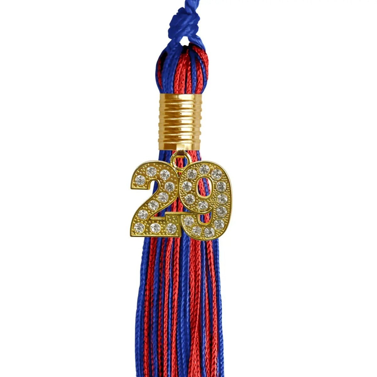 Royal Blue/Red Mixed Color Graduation Tassel with Gold Bling Charm - Endea Graduation