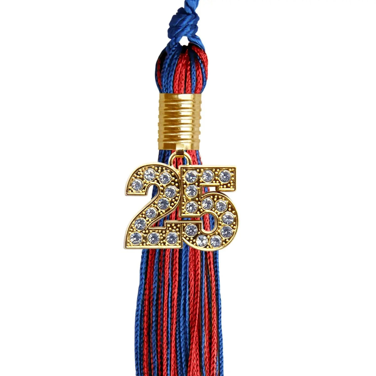 Royal Blue/Red Mixed Color Graduation Tassel with Gold Bling Charm - Endea Graduation