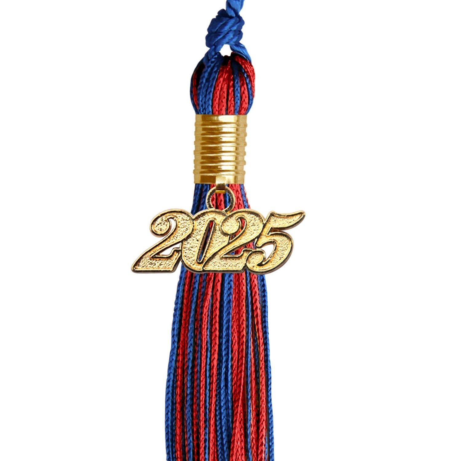 Royal Blue/Red Mixed Color Graduation Tassel with Gold Date Drop - Endea Graduation
