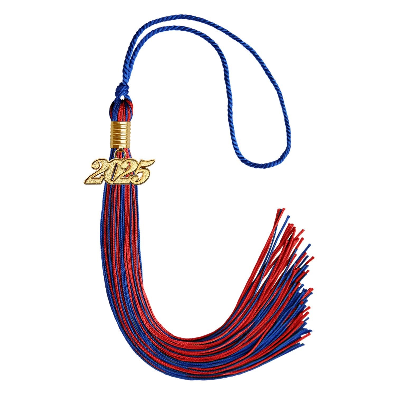 Royal Blue/Red Mixed Color Graduation Tassel with Gold Date Drop - Endea Graduation