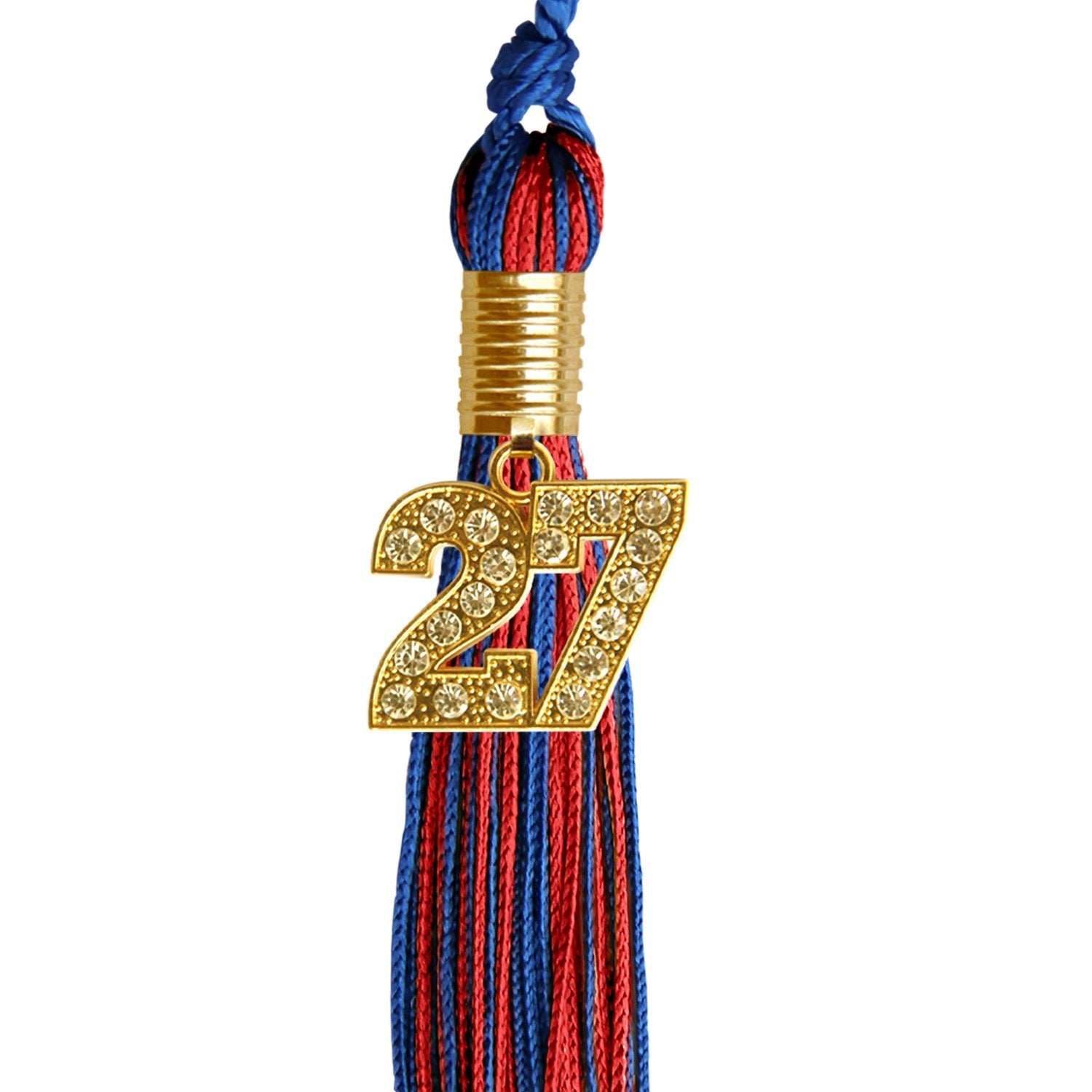 Royal Blue/Red Mixed Color Graduation Tassel with Gold Date Drop - Endea Graduation