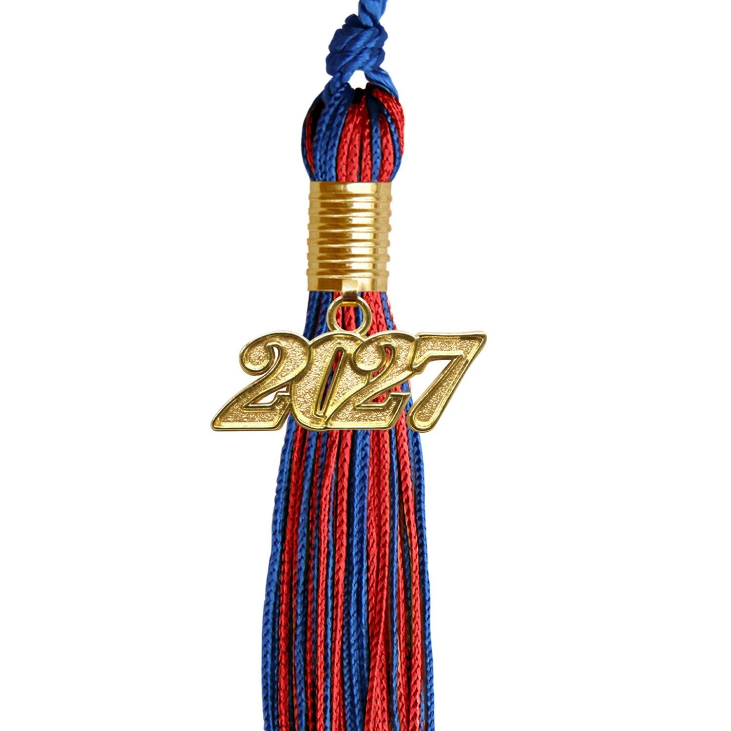 Royal Blue/Red Mixed Color Graduation Tassel with Gold Date Drop - Endea Graduation