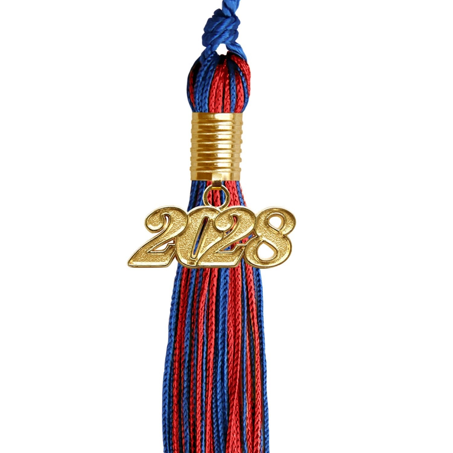 Royal Blue/Red Mixed Color Graduation Tassel with Gold Date Drop - Endea Graduation