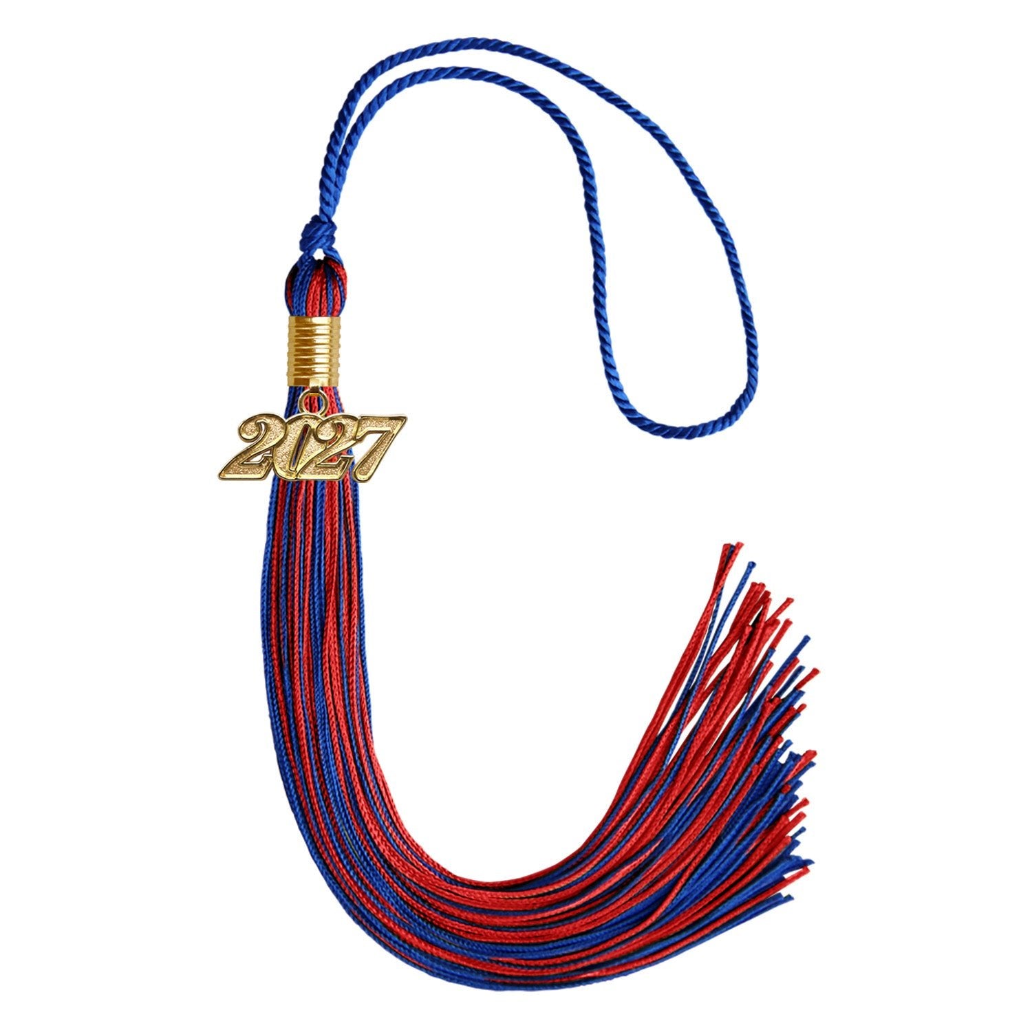 Royal Blue/Red Mixed Color Graduation Tassel with Gold Date Drop - Endea Graduation