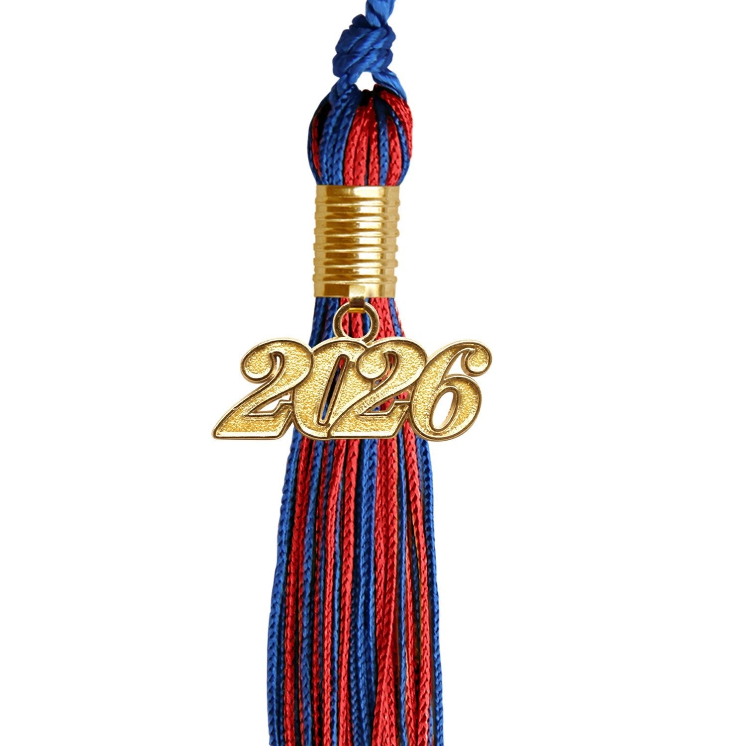 Royal Blue/Red Mixed Color Graduation Tassel with Gold Date Drop - Endea Graduation