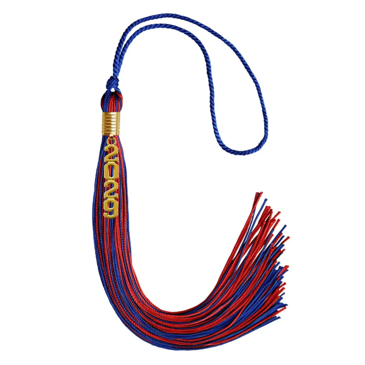 Royal Blue/Red Mixed Color Graduation Tassel with Gold Stacked Date Drop - Endea Graduation
