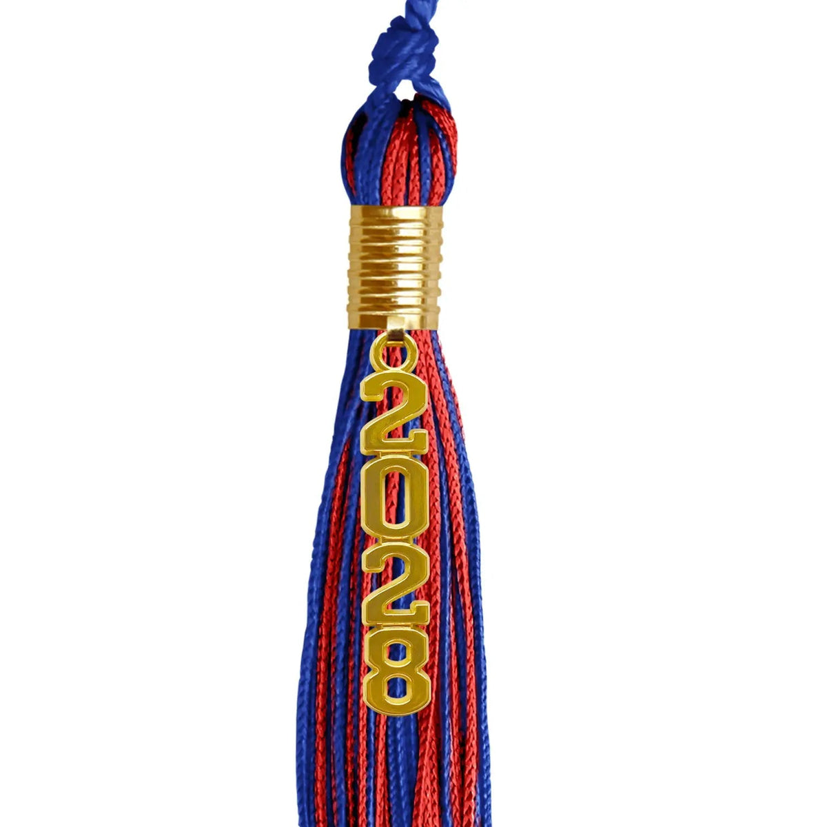 Royal Blue/Red Mixed Color Graduation Tassel with Gold Stacked Date Drop - Endea Graduation