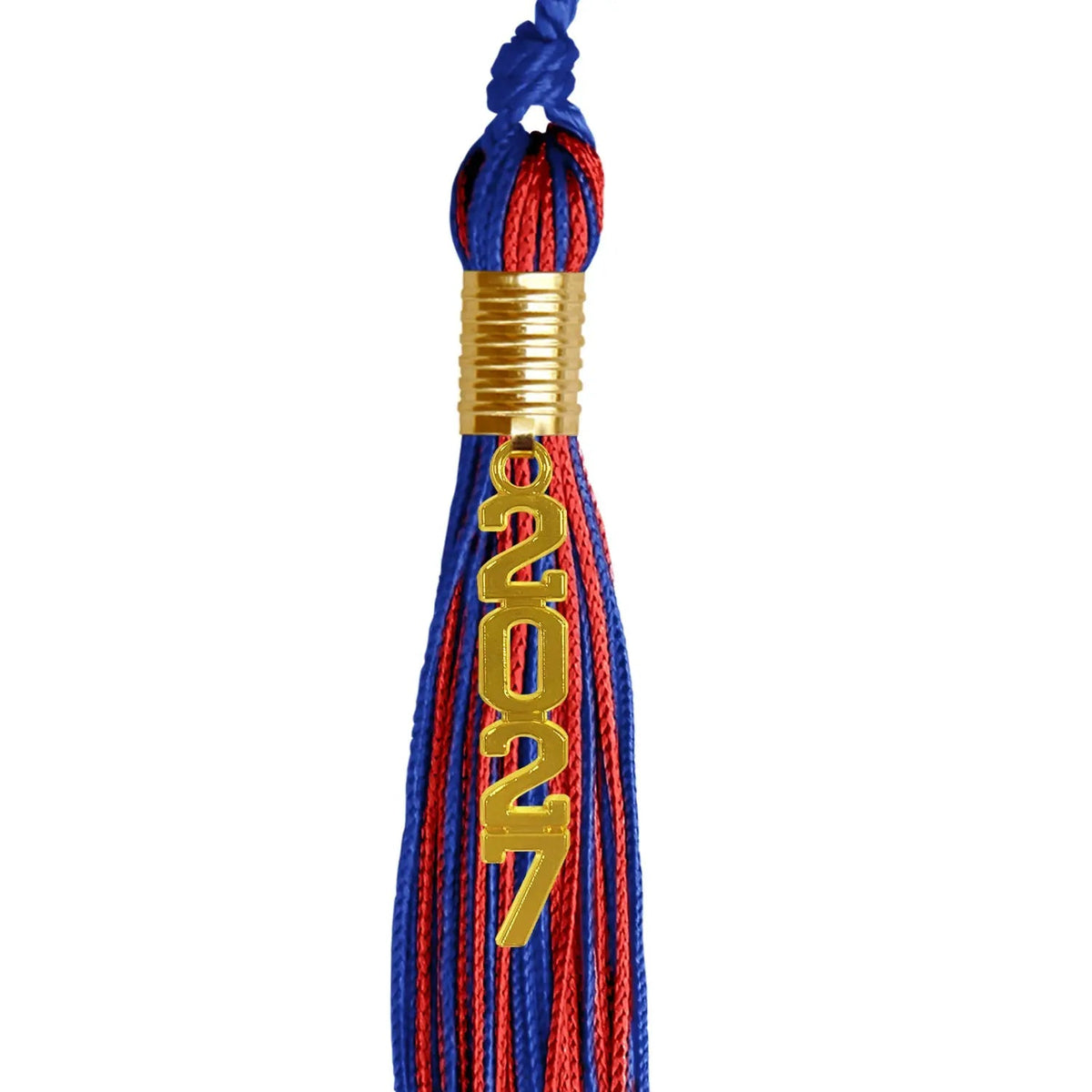 Royal Blue/Red Mixed Color Graduation Tassel with Gold Stacked Date Drop - Endea Graduation
