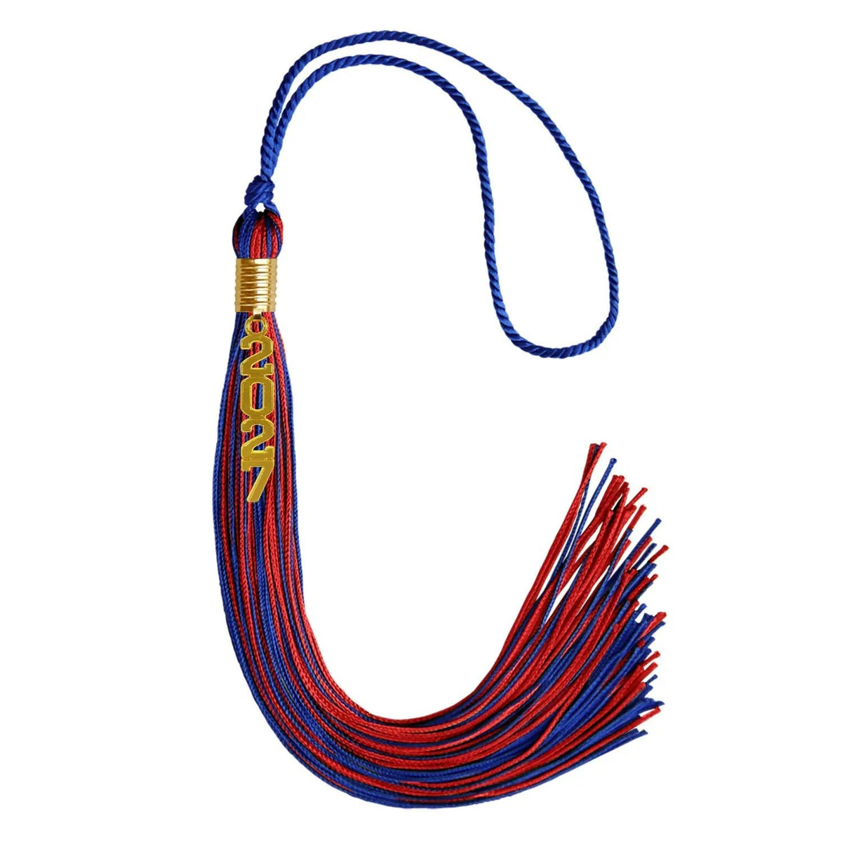 Royal Blue/Red Mixed Color Graduation Tassel with Gold Stacked Date Drop - Endea Graduation