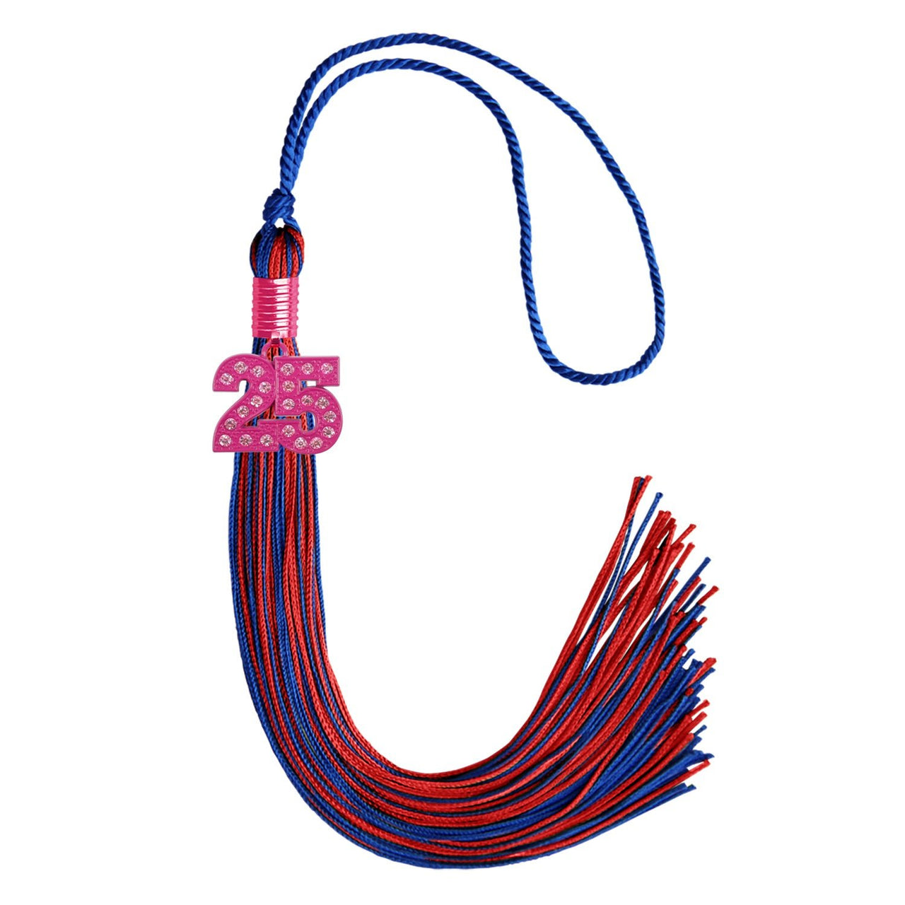 Royal Blue/Red Mixed Color Graduation Tassel with Pink Bling Charm - Endea Graduation