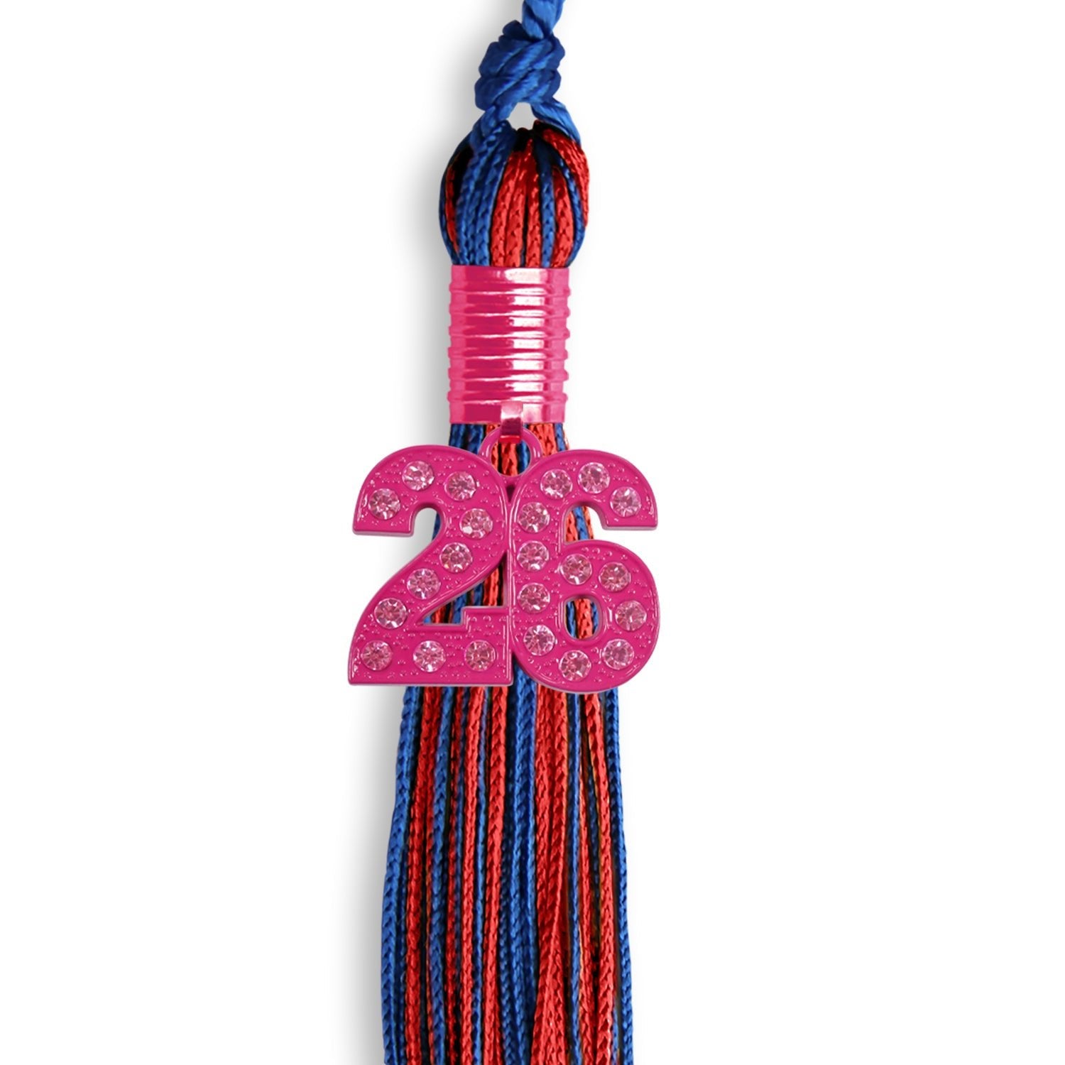 Royal Blue/Red Mixed Color Graduation Tassel with Pink Bling Charm - Endea Graduation