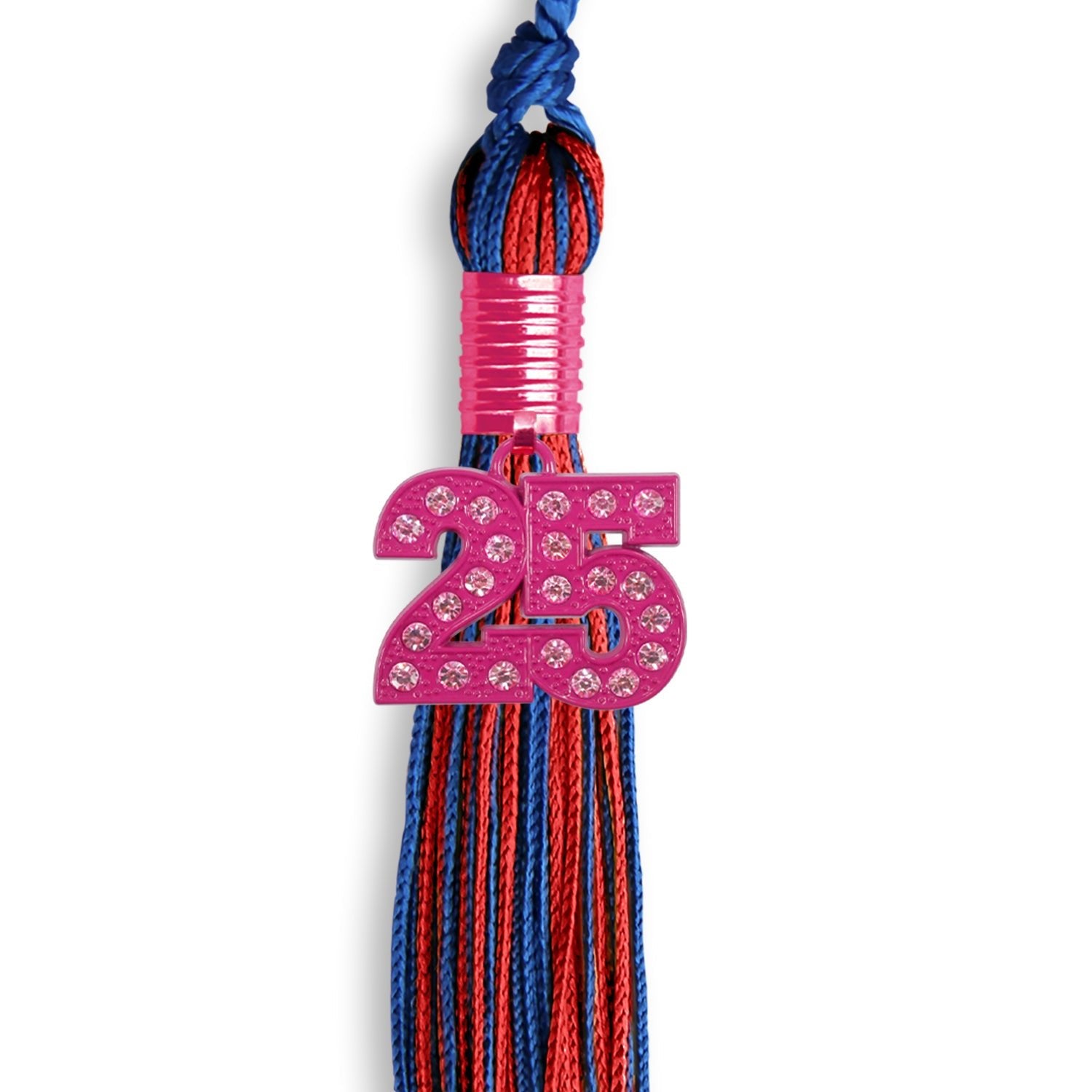 Royal Blue/Red Mixed Color Graduation Tassel with Pink Bling Charm - Endea Graduation