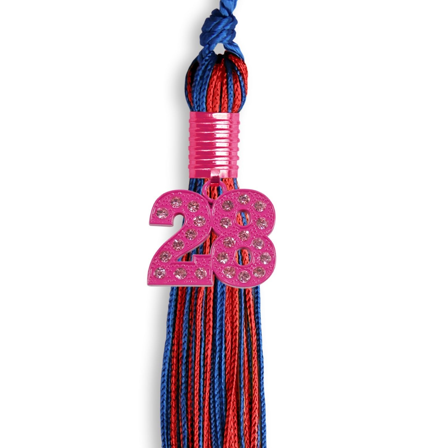 Royal Blue/Red Mixed Color Graduation Tassel with Pink Bling Charm - Endea Graduation