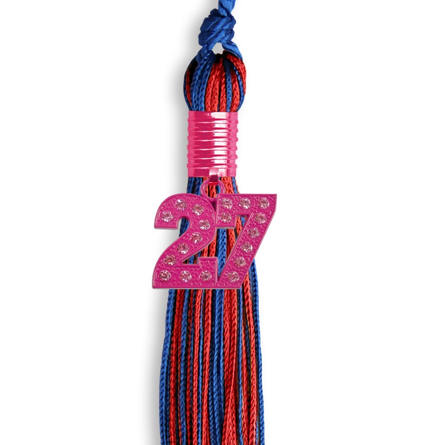 Royal Blue/Red Mixed Color Graduation Tassel with Pink Bling Charm - Endea Graduation