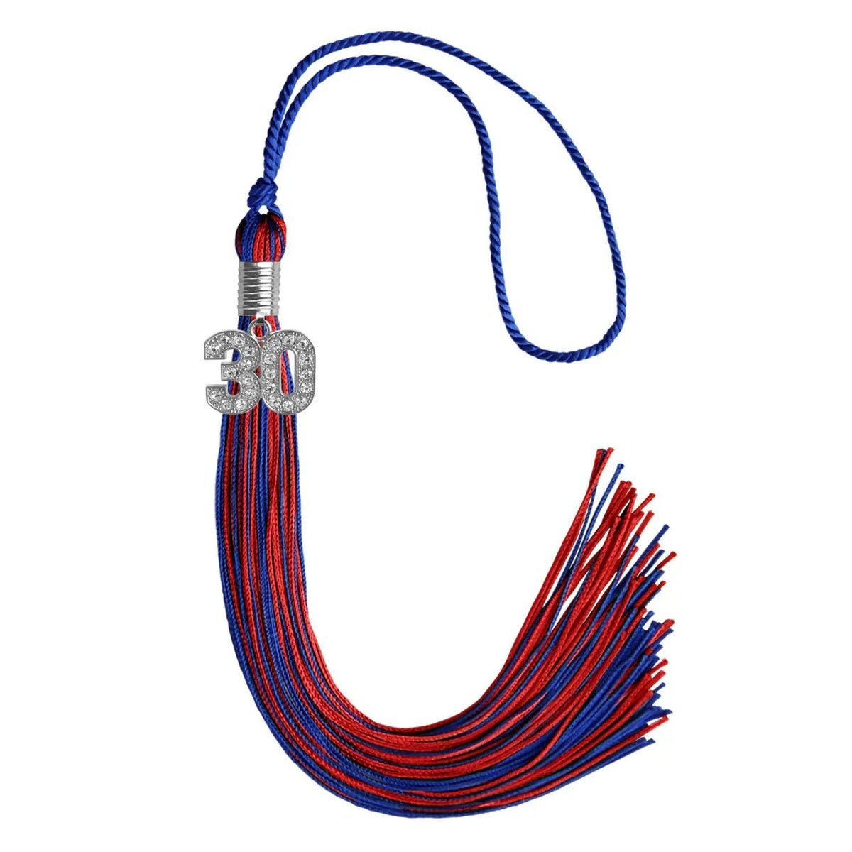 Royal Blue/Red Mixed Color Graduation Tassel with Silver Bling Charm - Endea Graduation