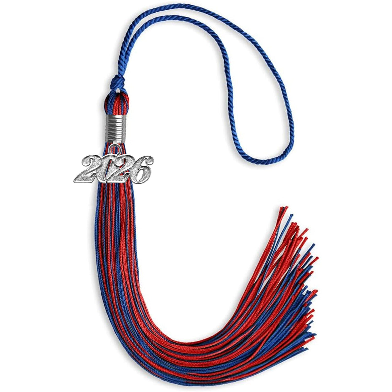 Royal Blue/Red Mixed Color Graduation Tassel with Silver Date Drop - Endea Graduation