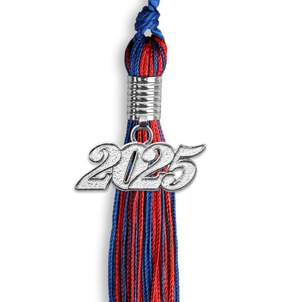 Royal Blue/Red Mixed Color Graduation Tassel with Silver Date Drop - Endea Graduation