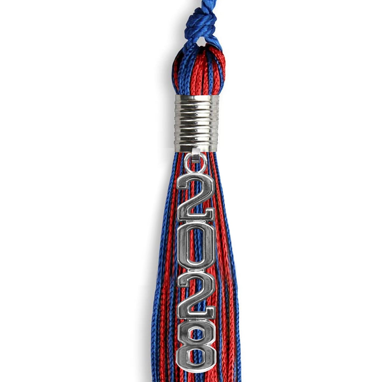 Royal Blue/Red Mixed Color Graduation Tassel with Stacked Silver Date Drop - Endea Graduation