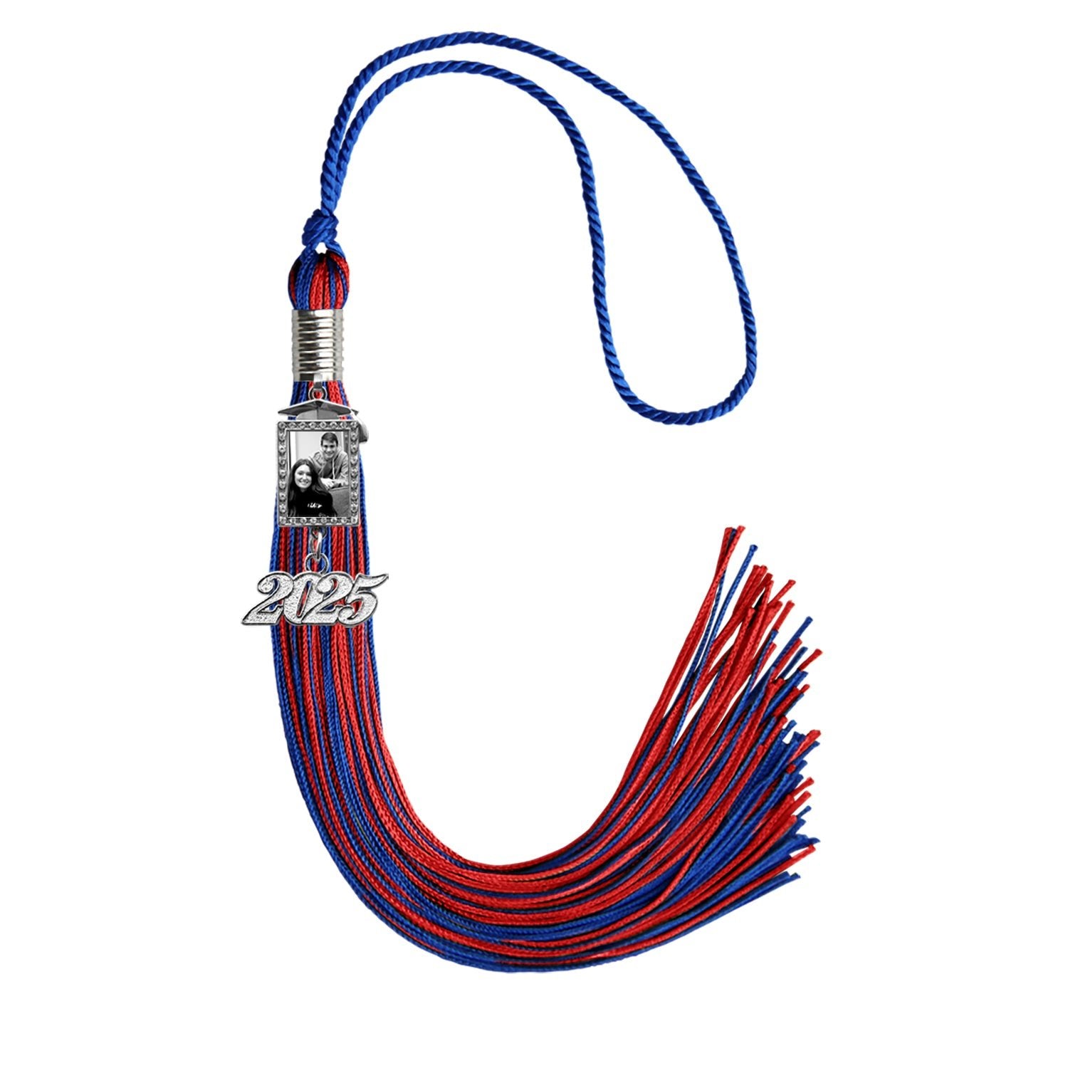 Royal Blue/Red Tassel with Photo Frame Charm and Year Date Drop - Endea Graduation