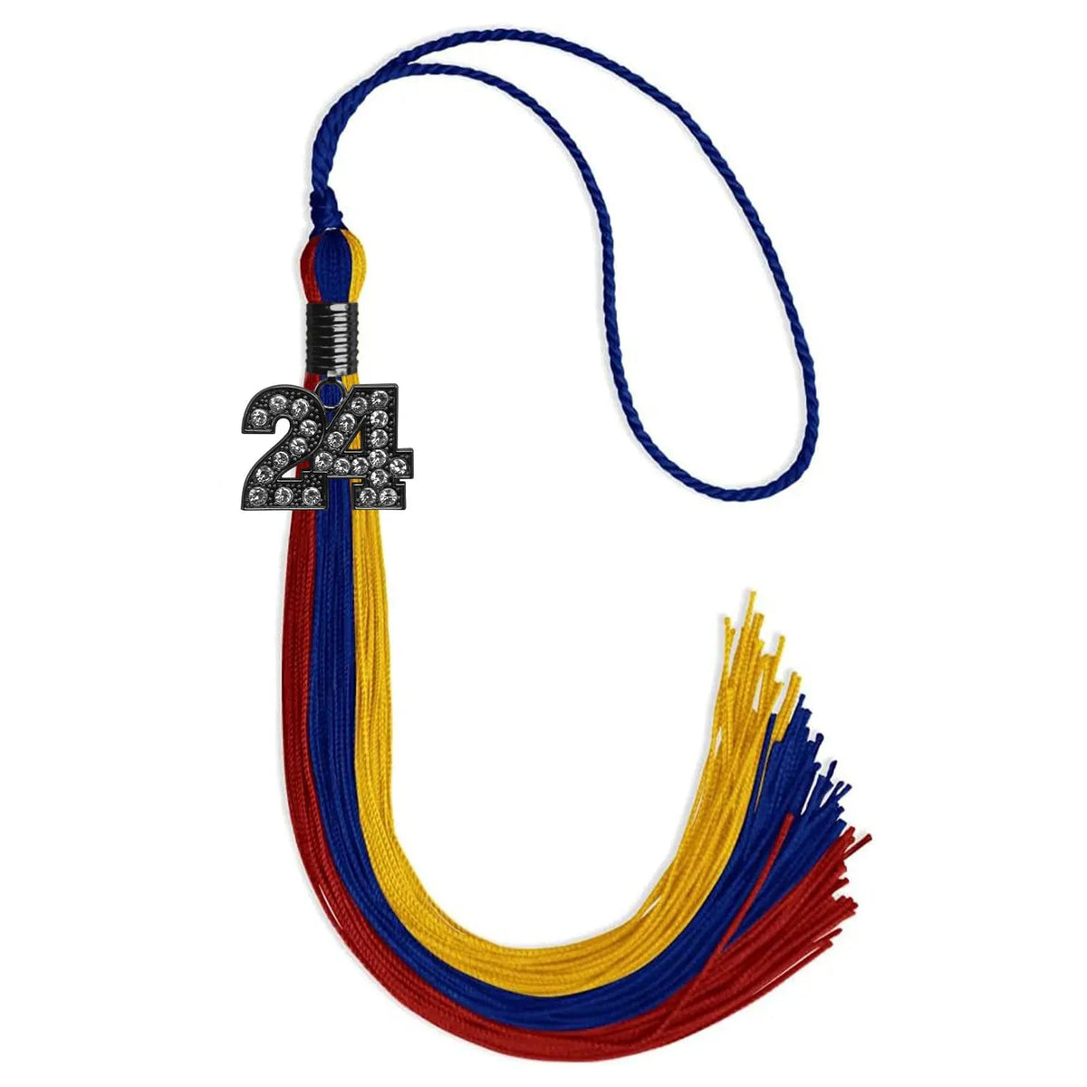Royal Blue/Red/Gold Graduation Tassel with Black Bling Charm - Endea Graduation