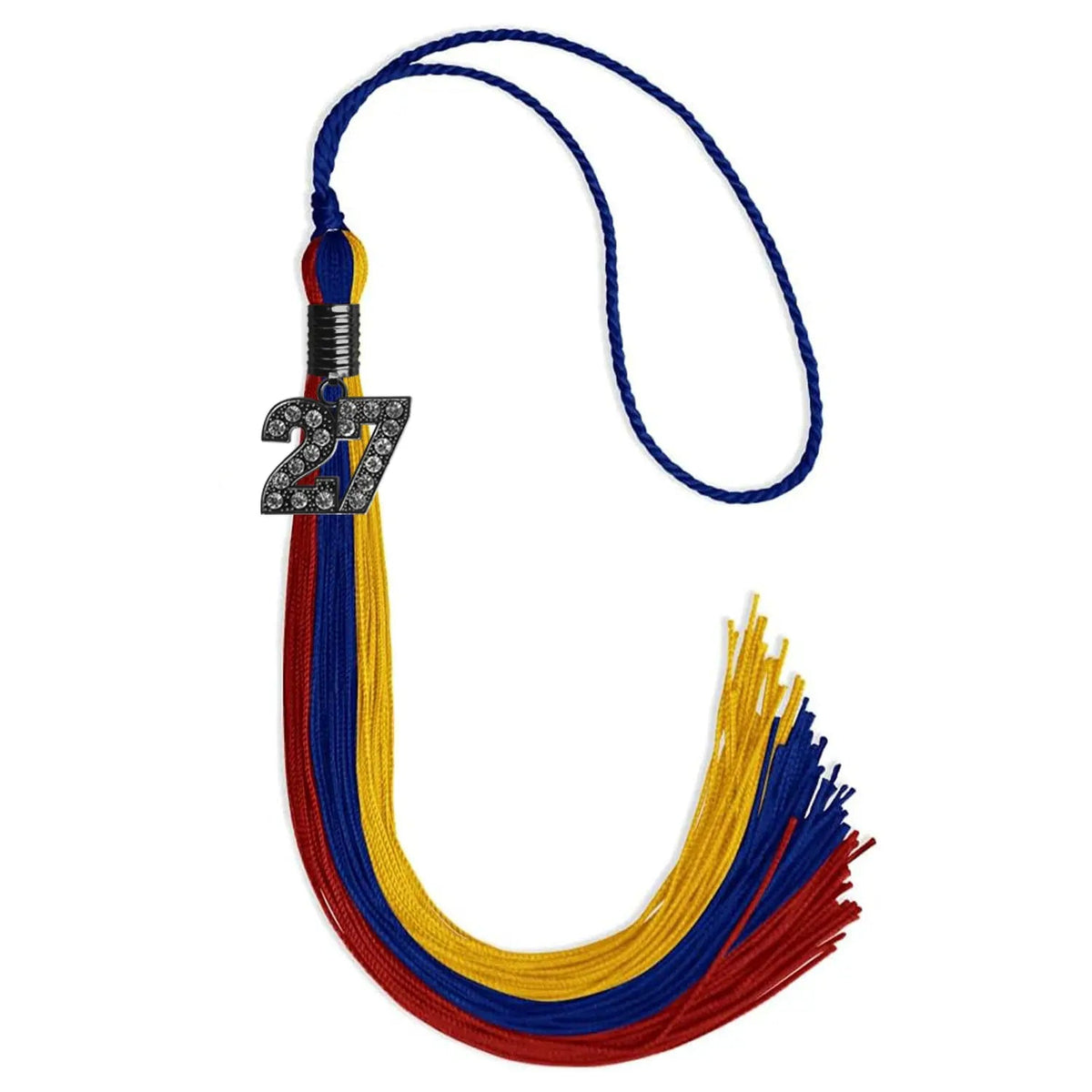 Royal Blue/Red/Gold Graduation Tassel with Black Bling Charm - Endea Graduation