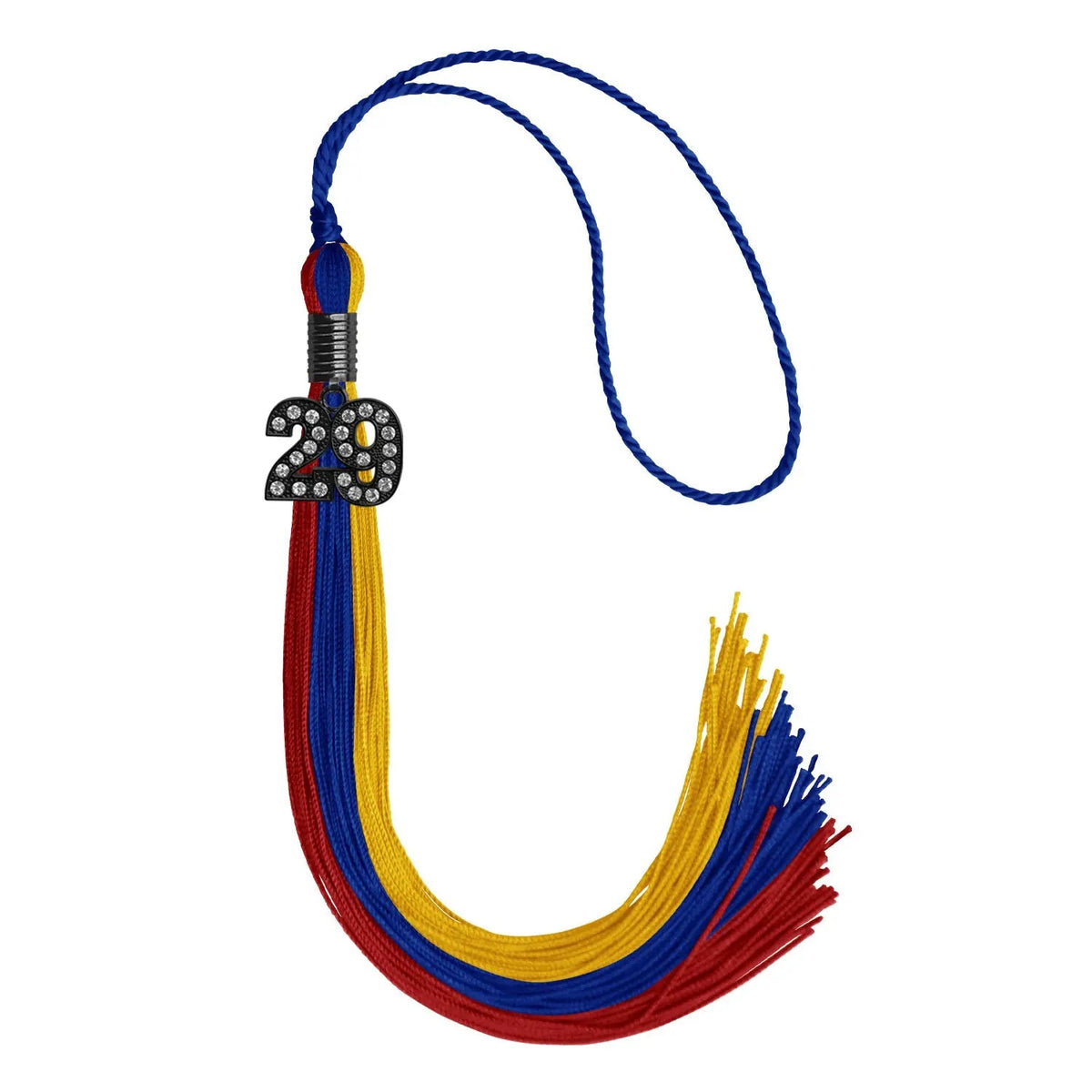 Royal Blue/Red/Gold Graduation Tassel with Black Bling Charm - Endea Graduation