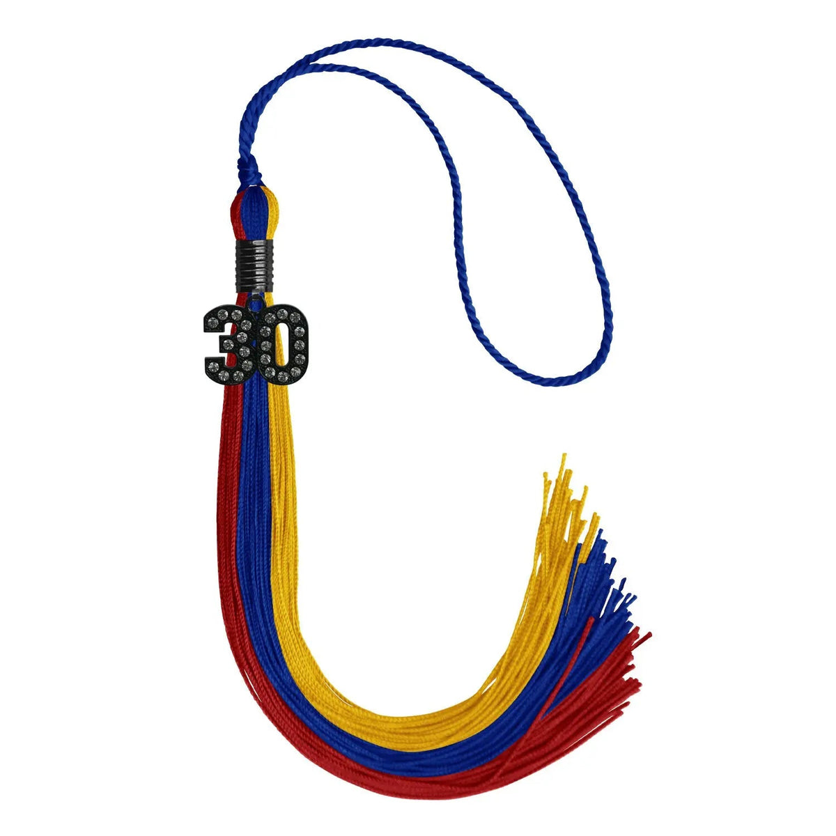 Royal Blue/Red/Gold Graduation Tassel with Black Bling Charm - Endea Graduation