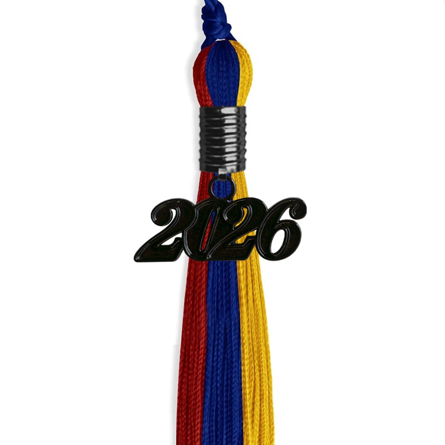 Royal Blue/Red/Gold Graduation Tassel with Black Date Drop - Endea Graduation