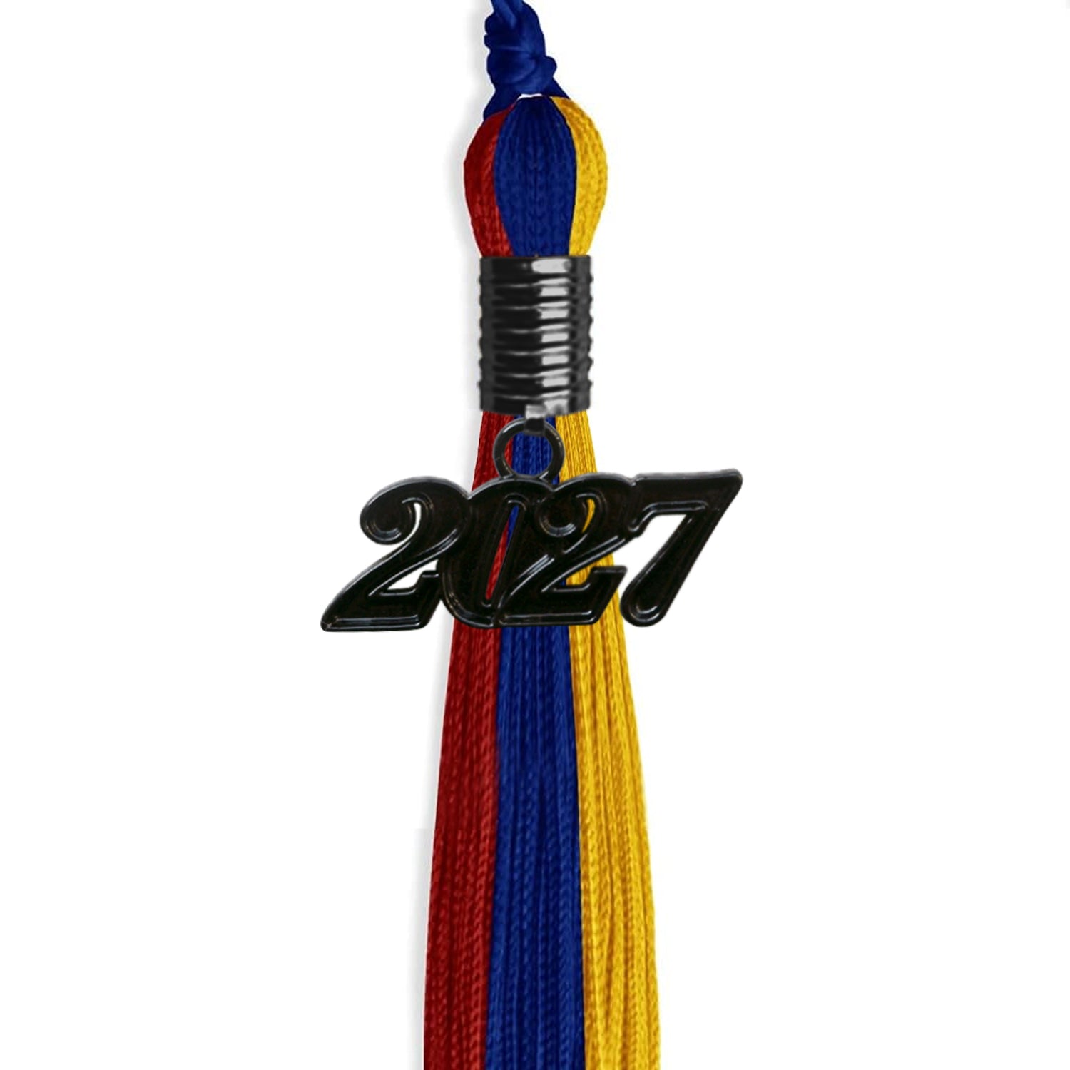 Royal Blue/Red/Gold Graduation Tassel with Black Date Drop - Endea Graduation