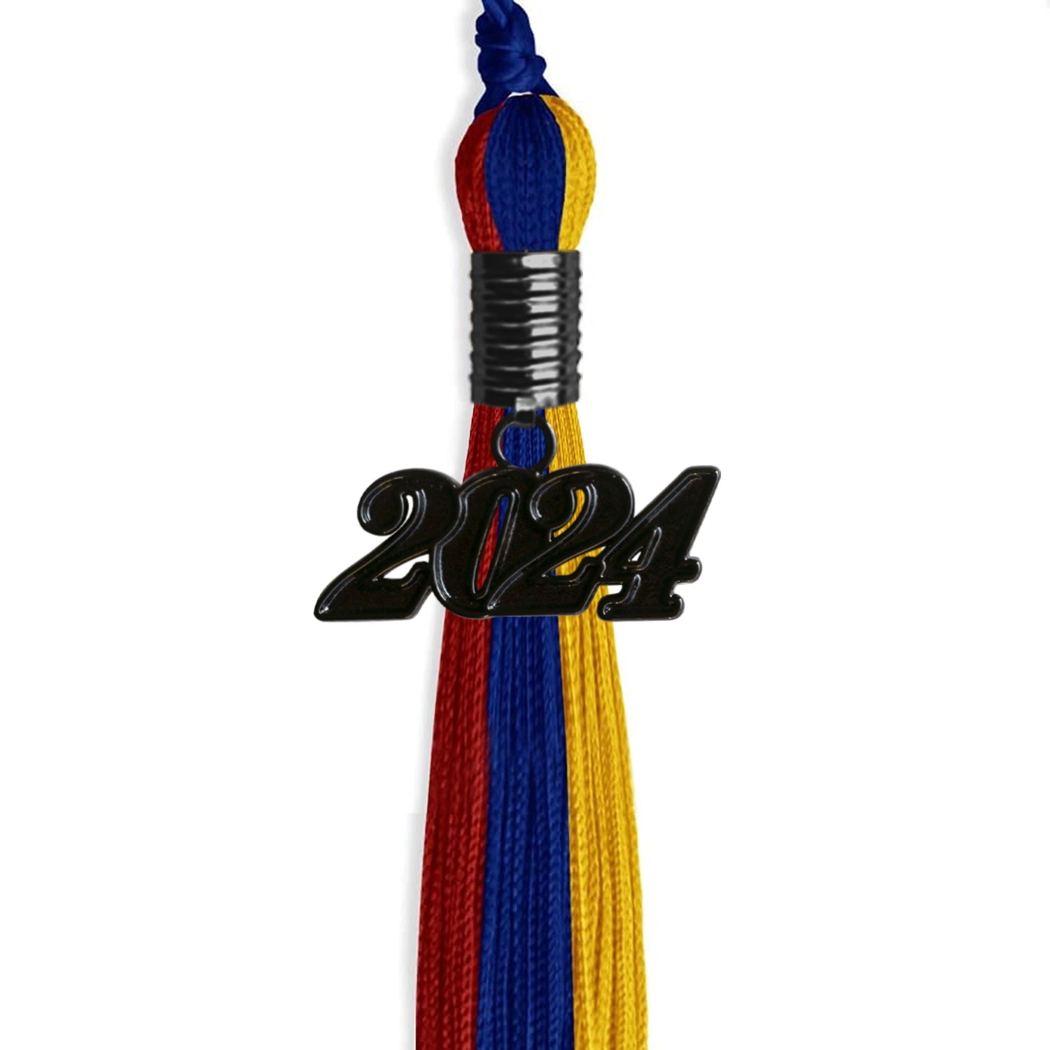 Royal Blue/Red/Gold Graduation Tassel with Black Date Drop - Endea Graduation