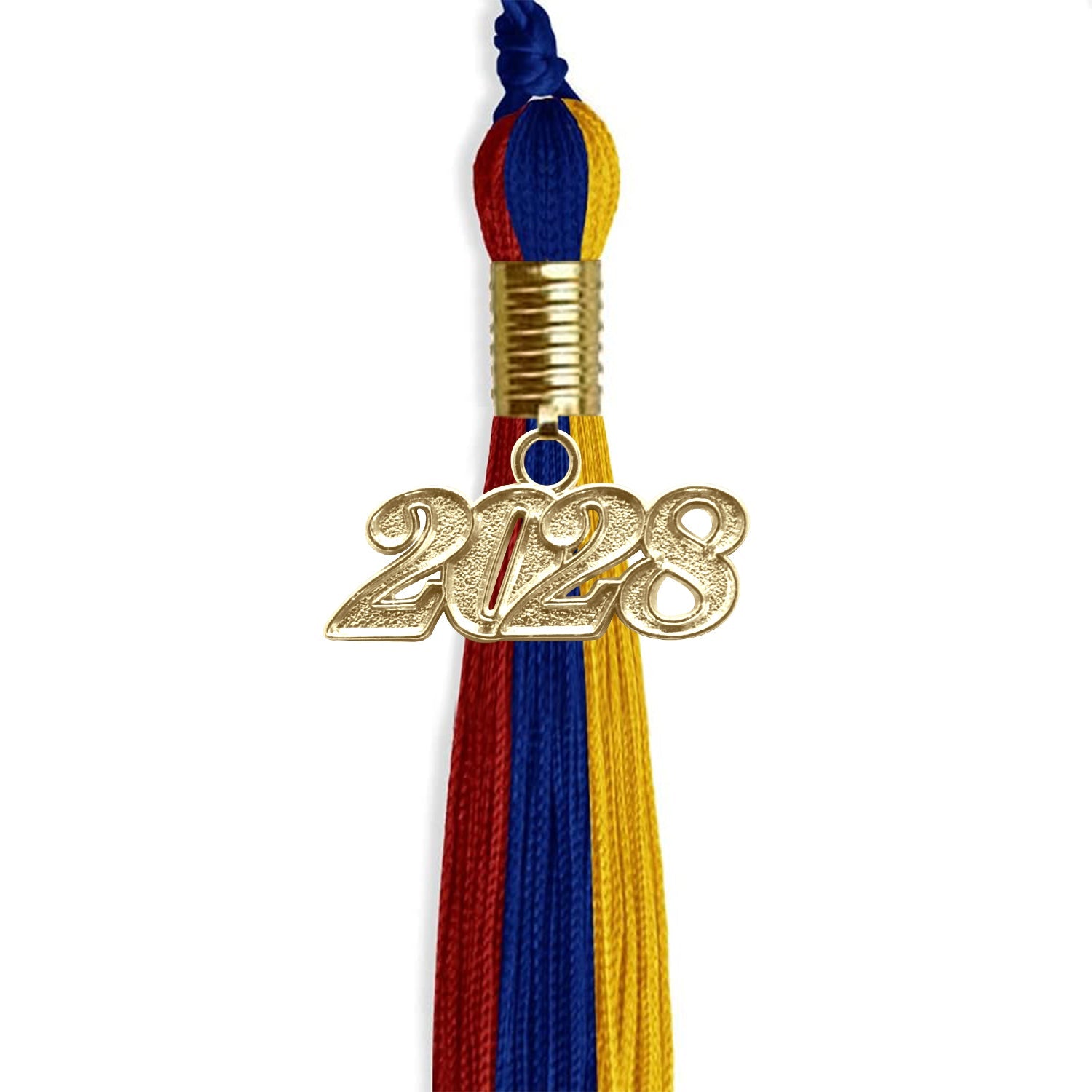 Royal Blue/Red/Gold Graduation Tassel with Gold Date Drop - Endea Graduation