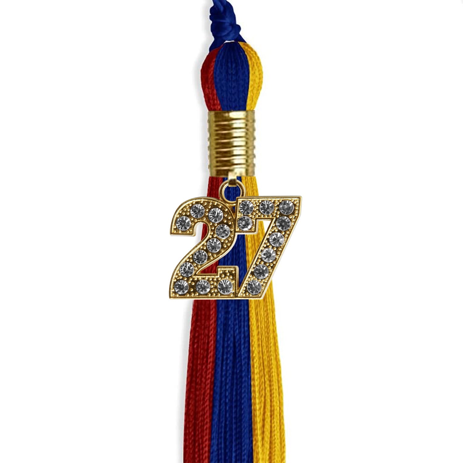 Royal Blue/Red/Gold Graduation Tassel with Gold Date Drop - Endea Graduation