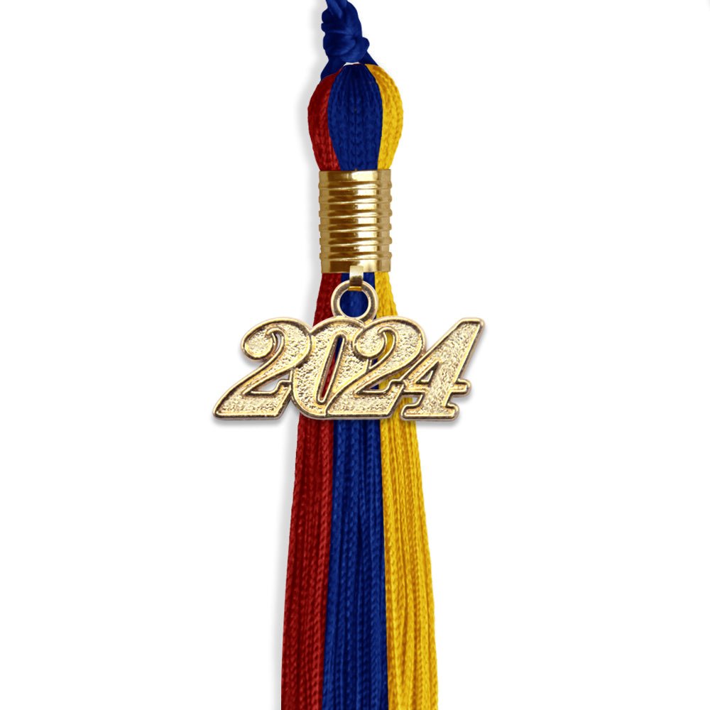 Royal Blue/Red/Gold Graduation Tassel with Gold Date Drop - Endea Graduation