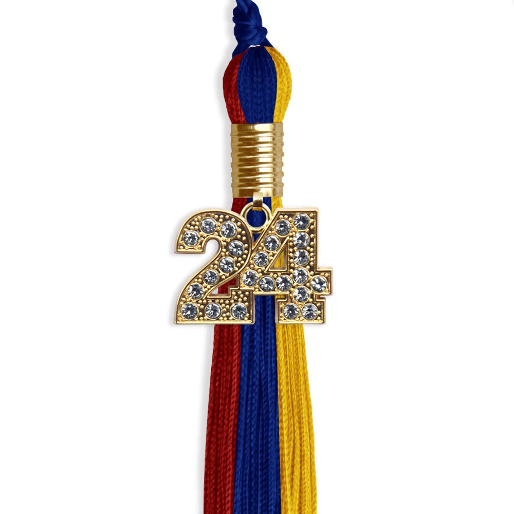 Royal Blue/Red/Gold Graduation Tassel with Gold Date Drop - Endea Graduation